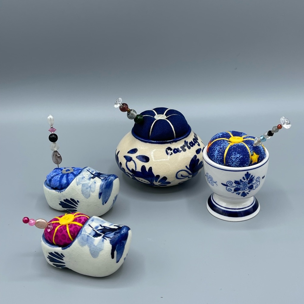 Artistic Ceramic Pin Cushion Needle Holder with a Beaded Pin